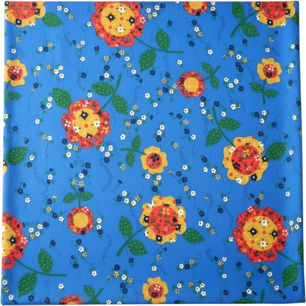 VTG 1970s JCPenney Blue Floral Fabric Polyester Blend Retro Flower Print 69x44